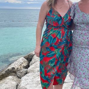 Nicole Miller New York Red Floral Wrap Dress